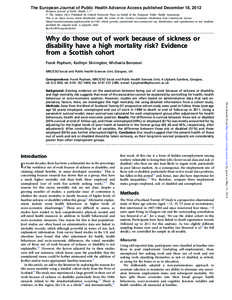 Demography / Epidemiology / Health economics / Unemployment / Health equity / Disability / Cohort study / Disease / Social determinants of health / Health / Medicine / Public health