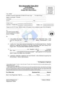 Shri Amarnathji Yatra 2014 YATRA PERMIT APPLICATION FORM (Please fill in block letters) FULL NAME: