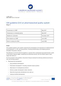Q10 Step 5 Cover page Pharmaceutical quality system