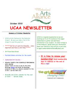 OctoberUCAA NEWSLETTER Summary of October Newsletter.  •