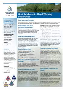 Oreti Catchment – Flood Warning Information Environment Southland Flood Warning Contacts: Environment Southland