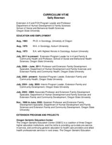 CURRICULUM VITAE Sally Bowman Extension 4-H and FCH Program Leader and Professor Department of Human Development & Family Sciences School of Social and Behavioral Health Sciences Oregon State University