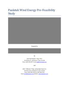 Paulatuk Wind Energy Pre-Feasibility Study Prepared for  by