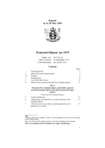 Reprint as at 20 May 2014 Protected Objects Act 1975 Public Act Date of assent