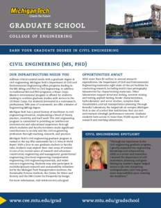 graduate school college of engineering earn your graduate degree in civil engineering civil engineering (ms, phd) our infrastructure needs you