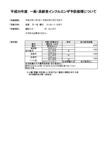 平成25年度　一般・高齢者インフルエンザ予防接種について 「接種期間」 平成25年11月5日～平成25年12月27日まで　　  「接種日時」