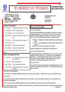 Page 1  TORRENS TIMES TORRENS PRIMARY SCHOOL AN ACT GOVERNMENT SCHOOL Ritchie Street TORRENS ACT 2607