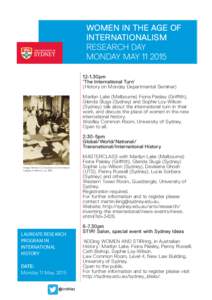 WOMEN IN THE AGE OF INTERNATIONALISM RESEARCH DAY MONDAY MAY30pm ‘The International Turn’