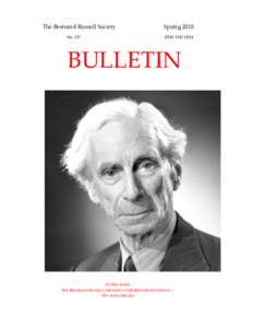 The Bertrand Russell Society No. 157 Spring 2018 ISSN