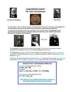 CONVERTER CHART For Your Convenience Antoine Henri Becquerel  Pierre Curie
