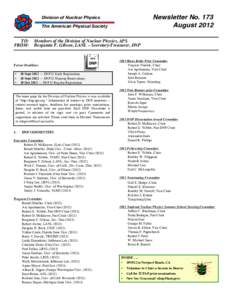 Newsletter No. 173 August 2012 Division of Nuclear Physics The American Physical Society