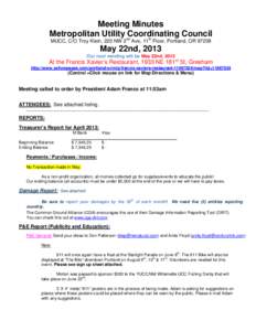 Meeting Minutes Metropolitan Utility ndCoordinating Council th MUCC, C/O Troy Klein, 220 NW 2