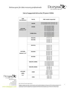 Serious gear for data recovery professionals  List of supported drives for PC3000 UDMA HDD manufacturer