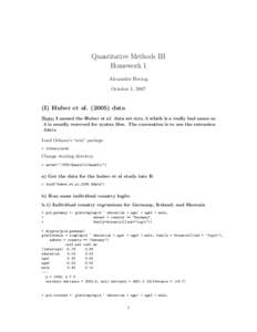Quantitative Methods III Homework 1 Alexander Herzog October 1, I) Huber et aldata