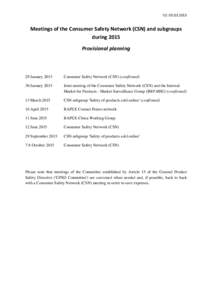 V2: [removed]Meetings of the Consumer Safety Network (CSN) and subgroups during 2015 Provisional planning
