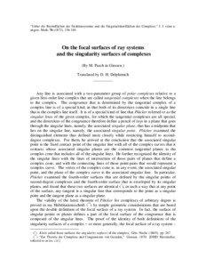 “Ueber die Brennflächen der Strahlensysteme und die Singularitätenflächen der Compleze,” J. f. reine u. angew. Math[removed]), [removed].