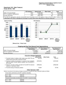 Prepared by the North Dakota Legislative Council staff for House Appropriations January 13, 2009 Department[removed]State Treasurer House Bill No. 1005