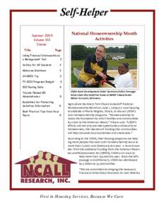 Self-Helper National Homeownership Month Activities Summer 2009 Volume 102