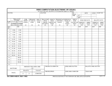 WIND COMPUTATION (ELECTRONIC OR VISUAL) For use of this form, see FM 6-15; the proponent agency is TRADOC. RELOCATION LEASE TIME