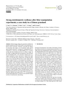 Biogeosciences, 12, 757–767, 2015 www.biogeosciences.netdoi:bg © Author(sCC Attribution 3.0 License.  Strong stoichiometric resilience after litter manipulation