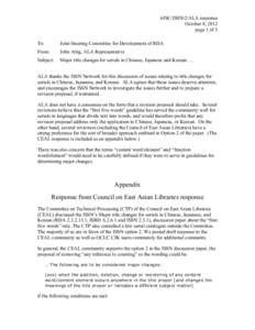 6JSC/ISSN/2/ALA response October 8, 2012 page 1 of 3 To:  Joint Steering Committee for Development of RDA