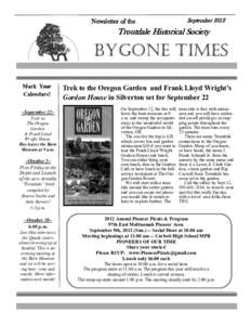 Newsletter of the  September 2012 Troutdale Historical Society