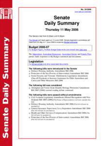 Senate Daily Summary - No[removed]Thursday 11 May 2006