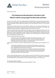 Ceramic Fuel Cells Announcement