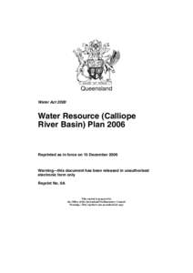 Queensland Water Act 2000 Water Resource (Calliope River Basin) Plan 2006