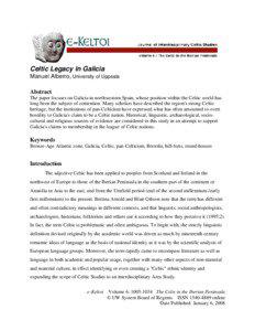 Celtic Legacy in Galicia Manuel Alberro, University of Uppsala Abstract