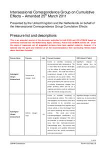 Intersessional Correspondence Group on Cumulative Effects – Amended 25th March 2011 Presented by the United Kingdom and the Netherlands on behalf of the Intersessional Correspondence Group Cumulative Effects  Pressure 