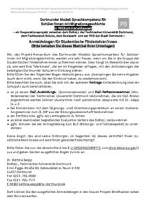 Anmeldung Dortmunder Modell Sprachkompetenz für Schüler/innen mit Migrationsgeschichte Willkommensklassen (P0) K3 – SchuljahrDortmunder Modell Sprachkompetenz für Schüler/innen mit Migrationsgeschichte in 