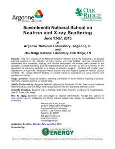 Scattering / Neutron facilities / Oak Ridge National Laboratory / Oak Ridge /  Tennessee / Nuclear technology / Argonne National Laboratory / Spallation Neutron Source / United States Department of Energy National Laboratories / Neutron scattering / Physics / Nuclear physics / Particle physics