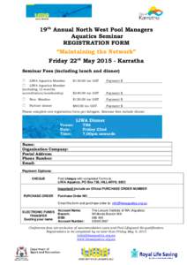 2015 North West Seminar Registration Form