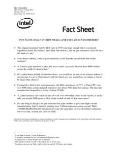 Intel Corporation 2200 Mission College Blvd. P.O. Box[removed]Santa Clara, CA[removed]Fact Sheet