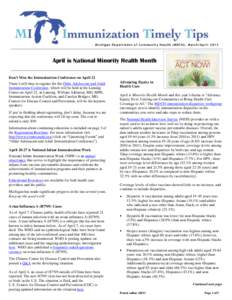 Michigan Immunization Timely Tips newsletter, March April 2013 issue