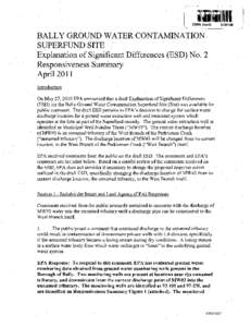 Bally Ground water Contamination Superfund Site - Explanation of Significant Differences (ESD) No. 2 - Responsiveness Summary - April 2011