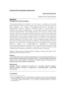 El derecho de la naturaleza: fundamentos Ramiro Ávila Santamaría* A Alberto Acosta y Esperanza Martínez __________________________________________________________________________ ABSTRACT