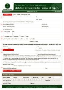 The Australian Stock Horse Society Limited  Statutory Declaration for Reissue of Papers www.ashs.com.au