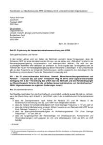 Koordination zur Abschaltung des AKW Mühleberg mit 35 unterzeichnenden Organisationen  Fokus Anti-Atom Jürg Aerni Postfach[removed]Bern