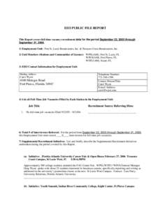 EEO PUBLIC FILE REPORT  This Report covers full-time vacancy recruitment data for the period September 22, 2005 through September 21, [removed]Employment Unit: Port St. Lucie Broadcasters, Inc. & Treasure Coast Broadcast