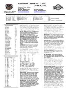 WISCONSIN TIMBER RATTLERS GAME NOTES Midwest League Affiliate of the Milwaukee Brewers