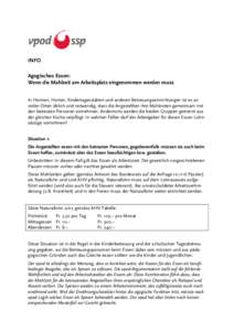 INFO Agogisches Essen: Wenn die Mahlzeit am Arbeitsplatz eingenommen werden muss In Heimen, Horten, Kindertagesstätten und anderen Betreuungseinrichtungen ist es an vielen Orten üblich und notwendig, dass die Angestell