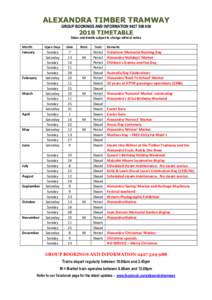 ALEXANDRA TIMBER TRAMWAY GROUP BOOKINGS AND INFORMATION2018 TIMETABLE  Dates and details subject to change without notice