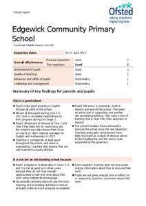 School report  Edgewick Community Primary School Cross Road, Foleshill, Coventry, CV6 5GP