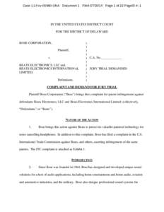 Electronics / Electrical engineering / Electromagnetism / Bose headphones / Bose Corporation / Active noise control / Patent infringement / United States Patent and Trademark Office / Noise-cancelling headphones / Noise reduction / Headphones / Audio engineering