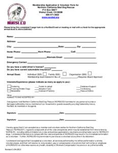 Membership Application for Northern California Sled Dog Rescue