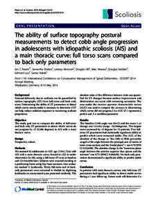 The ability of surface topography postural measurements to detect cobb angle progression in adolescents with idiopathic scoliosis (AIS) and a main thoracic curve: full torso scans compared to back only parameters