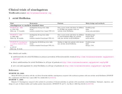 Clinical trials of ximelagatran TrialResults-center www.trialresultscenter.org 1  atrial fibrillation