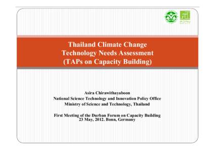 Thailand Climate Change Technology Needs Assessment (TAPs on Capacity Building) Asira Chirawithayaboon National Science Technology and Innovation Policy Office